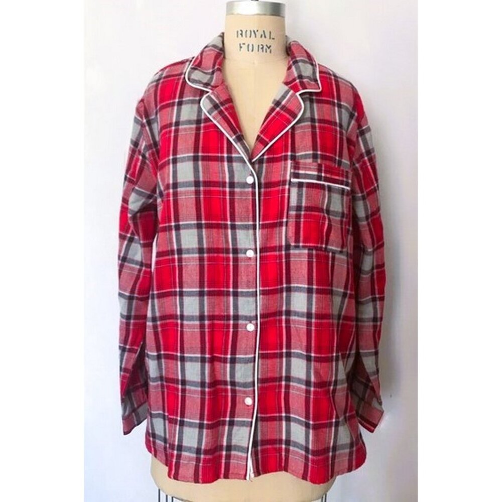 H&M RED BLUE HOLIDAY PLAID PAJAMA PJ SET L NWT